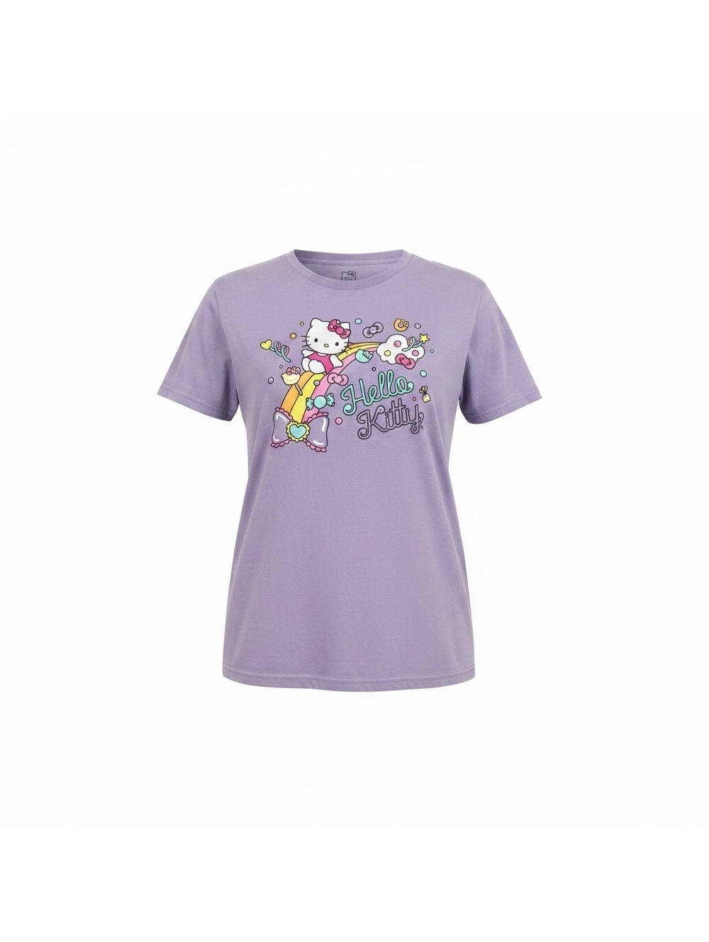 Hello Kitty Lavender Purple T-Shirt Size Large with Rainbow Graphic